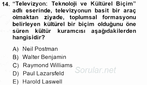 Sosyal Bilimlerde Temel Kavramlar 2014 - 2015 Dönem Sonu Sınavı 14.Soru