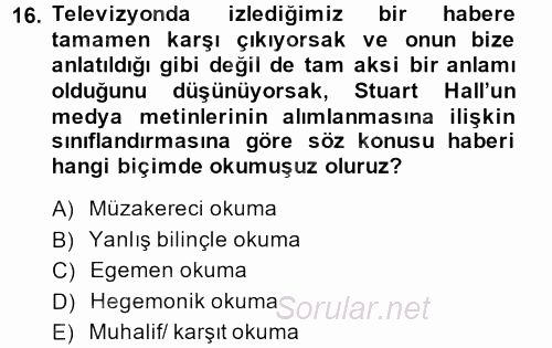 Sosyal Bilimlerde Temel Kavramlar 2014 - 2015 Dönem Sonu Sınavı 16.Soru