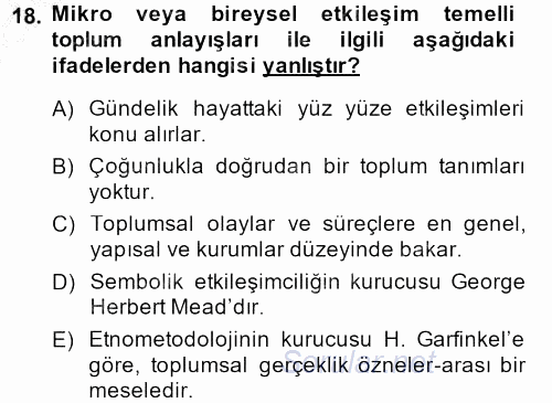 Sosyal Bilimlerde Temel Kavramlar 2014 - 2015 Dönem Sonu Sınavı 18.Soru