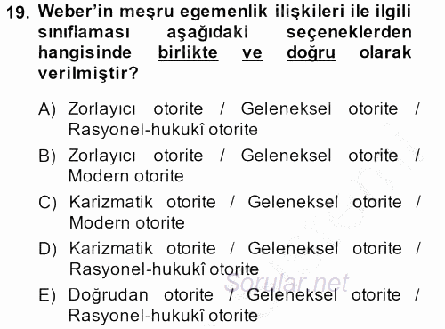 Sosyal Bilimlerde Temel Kavramlar 2014 - 2015 Dönem Sonu Sınavı 19.Soru