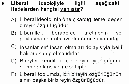 Sosyal Bilimlerde Temel Kavramlar 2014 - 2015 Dönem Sonu Sınavı 5.Soru