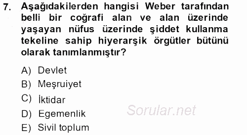 Sosyal Bilimlerde Temel Kavramlar 2014 - 2015 Dönem Sonu Sınavı 7.Soru