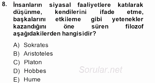 Sosyal Bilimlerde Temel Kavramlar 2014 - 2015 Dönem Sonu Sınavı 8.Soru