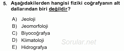 Tarihi Coğrafya 2015 - 2016 Tek Ders Sınavı 5.Soru