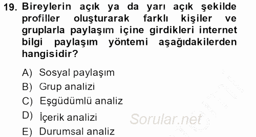 E-İş Süreçleri 2014 - 2015 Dönem Sonu Sınavı 19.Soru