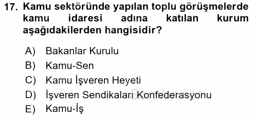 Çalışma İlişkileri 2015 - 2016 Tek Ders Sınavı 17.Soru