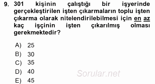 Çalışma İlişkileri 2015 - 2016 Tek Ders Sınavı 9.Soru