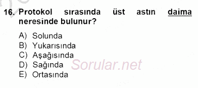 İş Ortamında Protokol Ve Davranış Kuralları 2013 - 2014 Dönem Sonu Sınavı 16.Soru