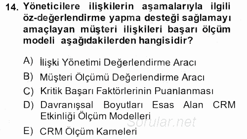 Perakendecilikte Müşteri İlişkileri Yönetimi 2014 - 2015 Dönem Sonu Sınavı 14.Soru