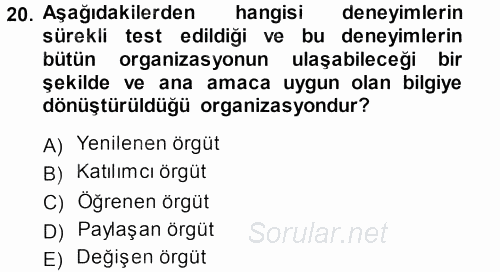 Perakendecilikte Müşteri İlişkileri Yönetimi 2014 - 2015 Dönem Sonu Sınavı 20.Soru