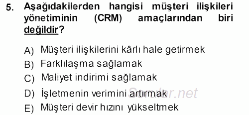 Perakendecilikte Müşteri İlişkileri Yönetimi 2014 - 2015 Dönem Sonu Sınavı 5.Soru