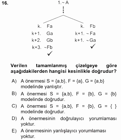 Sembolik Mantık 2015 - 2016 Tek Ders Sınavı 16.Soru