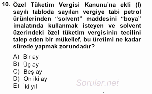 Özel Vergi Hukuku 2 2012 - 2013 Ara Sınavı 10.Soru