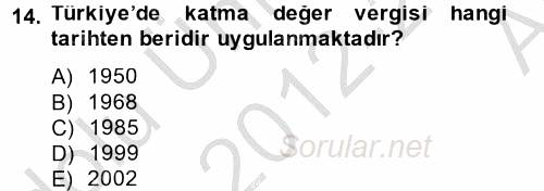 Özel Vergi Hukuku 2 2012 - 2013 Ara Sınavı 14.Soru