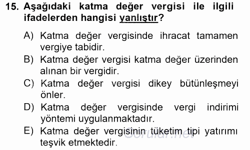 Özel Vergi Hukuku 2 2012 - 2013 Ara Sınavı 15.Soru