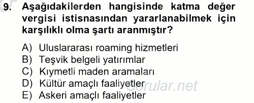 Özel Vergi Hukuku 2 2012 - 2013 Ara Sınavı 9.Soru