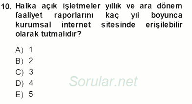 Yatırımcı İlişkileri Yönetimi 2013 - 2014 Ara Sınavı 10.Soru