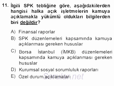 Yatırımcı İlişkileri Yönetimi 2013 - 2014 Ara Sınavı 11.Soru