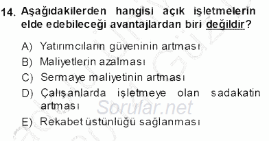 Yatırımcı İlişkileri Yönetimi 2013 - 2014 Ara Sınavı 14.Soru