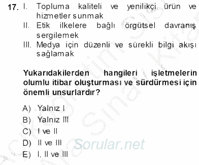 Yatırımcı İlişkileri Yönetimi 2013 - 2014 Ara Sınavı 17.Soru