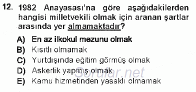 Türk Anayasa Hukuku 2012 - 2013 Tek Ders Sınavı 12.Soru