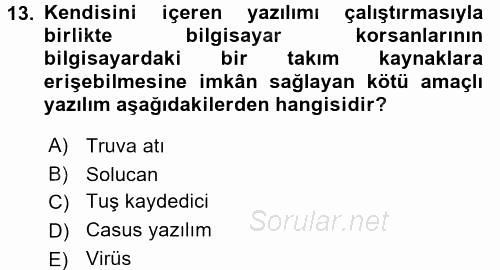 Belge Yönetimi ve Ofis Uygulamaları 2017 - 2018 3 Ders Sınavı 13.Soru