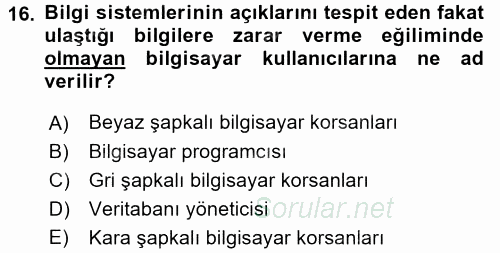 Belge Yönetimi ve Ofis Uygulamaları 2017 - 2018 3 Ders Sınavı 16.Soru