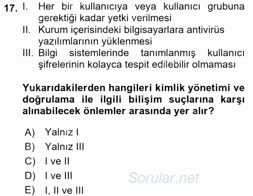 Belge Yönetimi ve Ofis Uygulamaları 2017 - 2018 3 Ders Sınavı 17.Soru