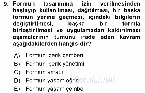 Belge Yönetimi ve Ofis Uygulamaları 2017 - 2018 3 Ders Sınavı 9.Soru