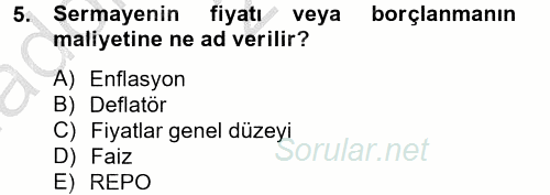 Gayrimenkul Ekonomisi 2014 - 2015 Ara Sınavı 5.Soru