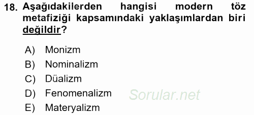 Felsefe 2016 - 2017 Ara Sınavı 18.Soru