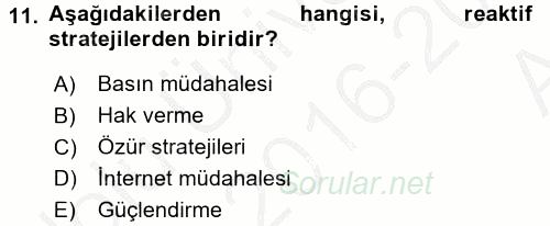 Pazarlama İletişimi 2016 - 2017 Ara Sınavı 11.Soru