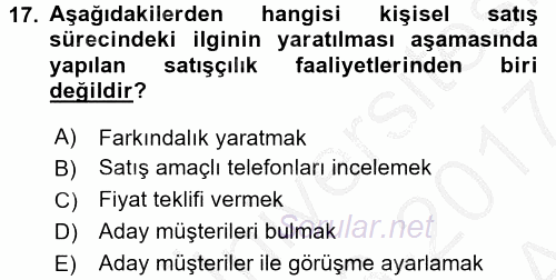 Pazarlama İletişimi 2016 - 2017 Ara Sınavı 17.Soru