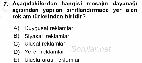Pazarlama İletişimi 2016 - 2017 Ara Sınavı 7.Soru