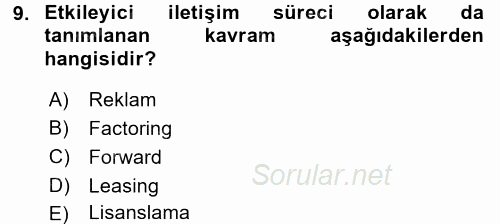 Pazarlama İletişimi 2016 - 2017 Ara Sınavı 9.Soru