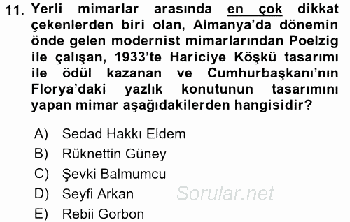 Mimarlik Tarihi 2015 - 2016 Ara Sınavı 11.Soru