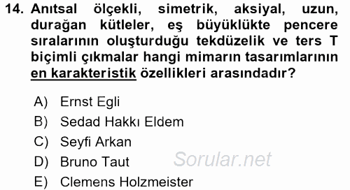 Mimarlik Tarihi 2015 - 2016 Ara Sınavı 14.Soru