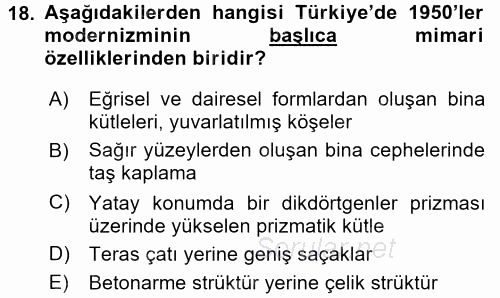 Mimarlik Tarihi 2015 - 2016 Ara Sınavı 18.Soru