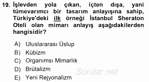 Mimarlik Tarihi 2015 - 2016 Ara Sınavı 19.Soru