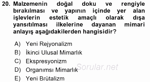 Mimarlik Tarihi 2015 - 2016 Ara Sınavı 20.Soru