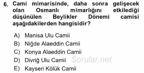 Mimarlik Tarihi 2015 - 2016 Ara Sınavı 6.Soru