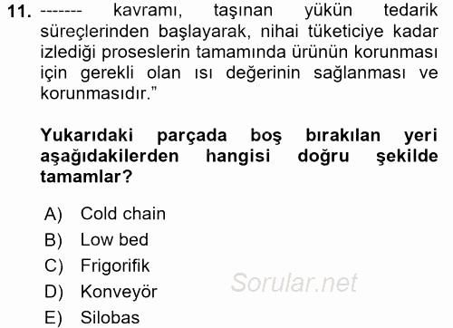 Ulaştırma Sistemleri Ve Yönetimi 2017 - 2018 Ara Sınavı 11.Soru