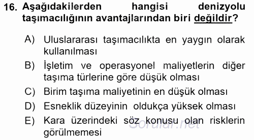 Ulaştırma Sistemleri Ve Yönetimi 2017 - 2018 Ara Sınavı 16.Soru