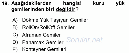 Ulaştırma Sistemleri Ve Yönetimi 2017 - 2018 Ara Sınavı 19.Soru