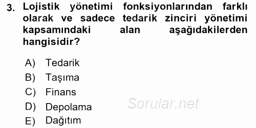 Ulaştırma Sistemleri Ve Yönetimi 2017 - 2018 Ara Sınavı 3.Soru