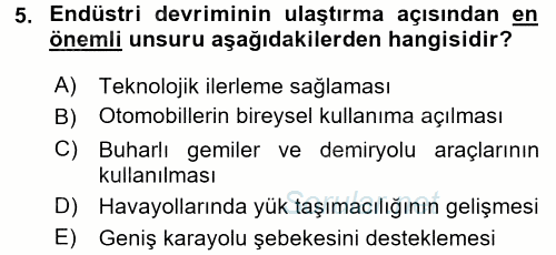 Ulaştırma Sistemleri Ve Yönetimi 2017 - 2018 Ara Sınavı 5.Soru
