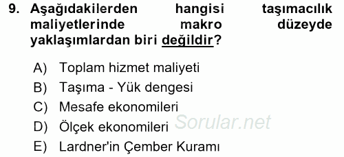 Ulaştırma Sistemleri Ve Yönetimi 2017 - 2018 Ara Sınavı 9.Soru