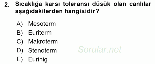 Ekoloji ve Turizm 2015 - 2016 Ara Sınavı 2.Soru