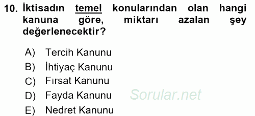 Çalışma Ekonomisi 2017 - 2018 Ara Sınavı 10.Soru