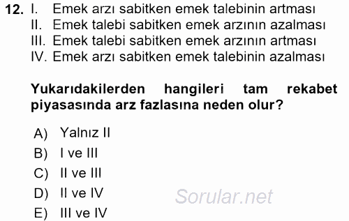 Çalışma Ekonomisi 2017 - 2018 Ara Sınavı 12.Soru